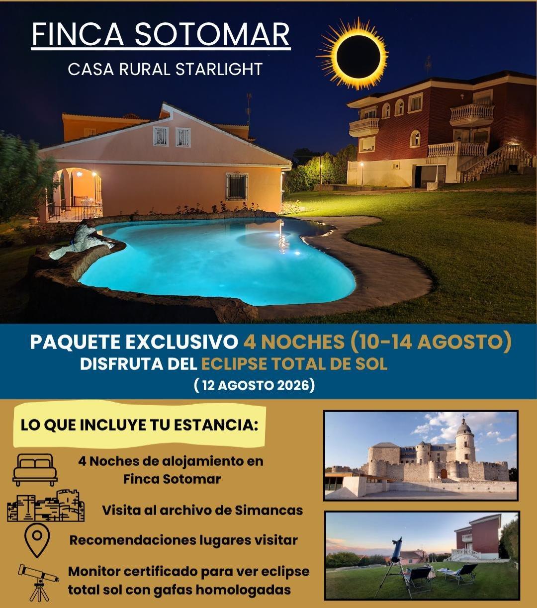 ECLIPSE TOTAL SOL 100% visibilidad EN CASA RURAL STARLIGHT CERTIFICADA con tu grupo preferido en un entorno privado y alejado de multitudes!!!